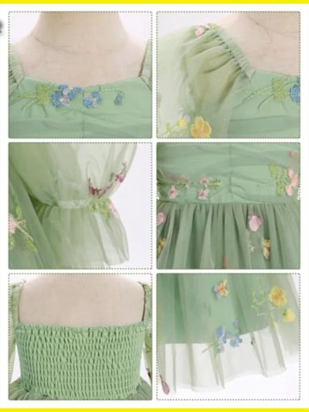 Toddler Girl Floral Tulle Formal Dress Long Sleeve Square Neck Party Photo Shoot - Picture 5 of 7